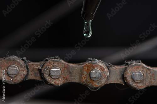 Macro photo of rust bicycle chain.