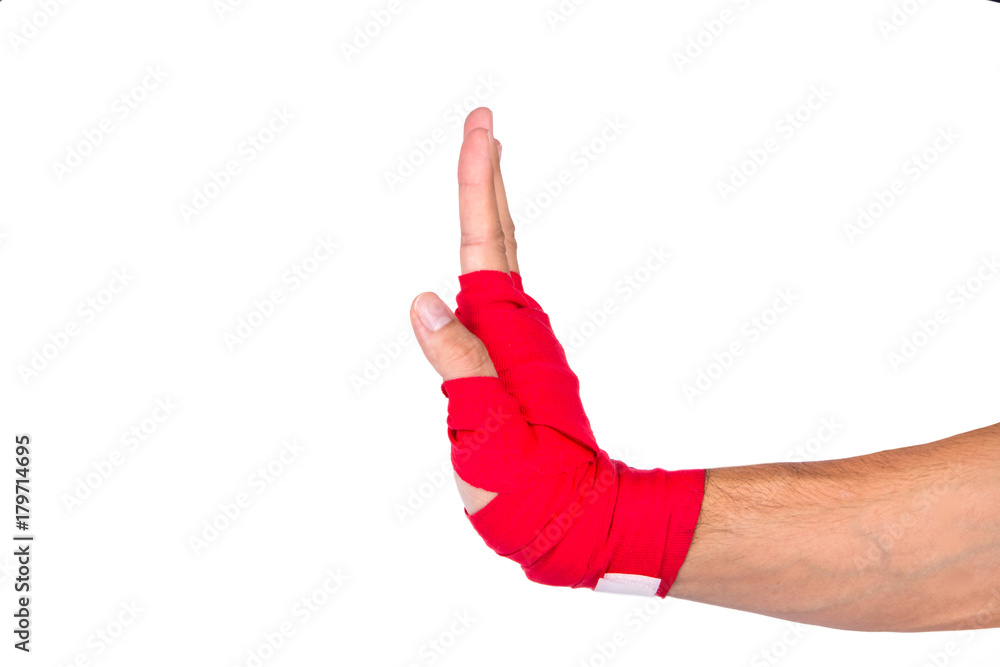 Martial Arts Man Hand with Red Boxing Wraps Martial Arts Man Hand with Red Boxing Wraps