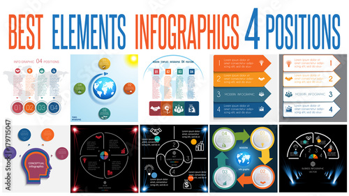 Set 10 universal templates elements Infographics for 4 positions