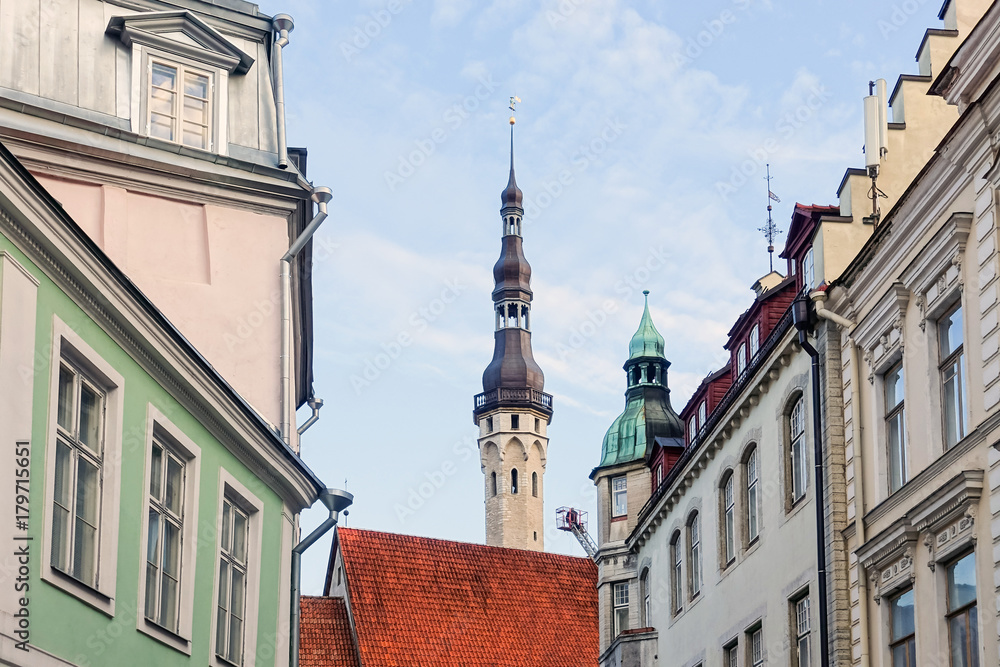 Fototapeta premium street view of downtown in Tallinn city, Estonia