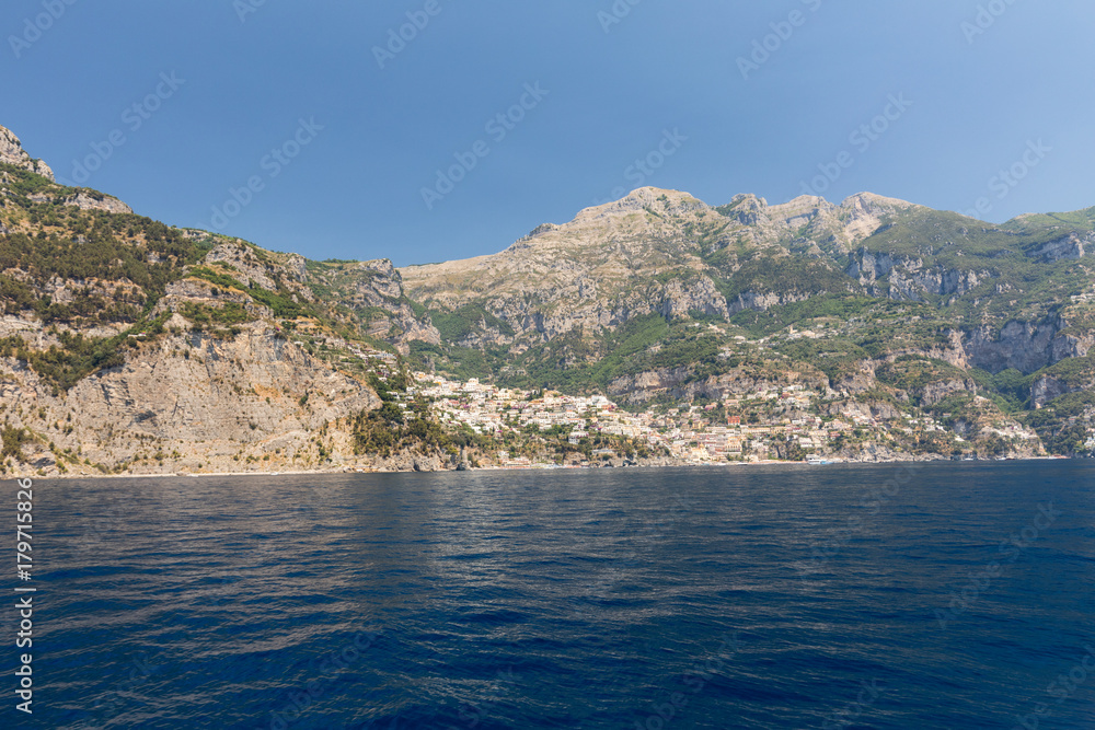 A view of the Amalfi Coast between Sorrento and Positano. Campania. Italy