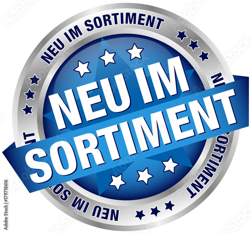 Button Banner "Neu im Sortiment" blau/silber