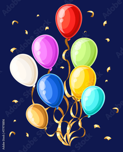 Colorful realistic helium balloons isolated on white background Vector illustration Web site page and mobile app design