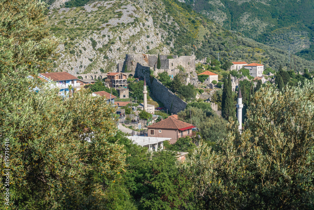 Citadel in Stari Bar village, seen from a mount near Bar city in Montenegro