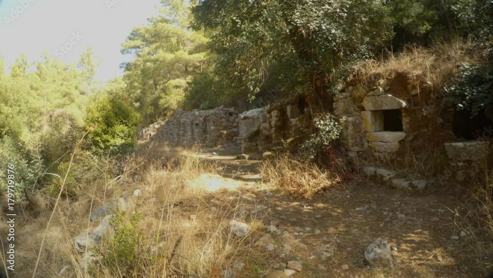 ruins of a Roman burials or storage facilities, two thousand-year-old city of Olympos Lycia, Lycian trail, Marcus Aurelius ruins of a Roman burials or storage facilities, two thousand-year-old city of Olympos Lycia, Lycian trail, Marcus Aurelius