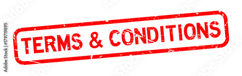 Grunge red terms and conditions square rubber seal stamp on white background