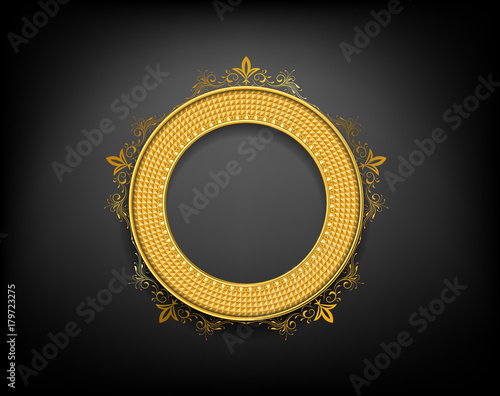 gold circle picture frame on black wall