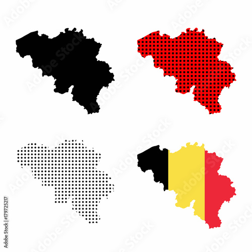 Belgium map vector set - belgian flag  silhouette map  map with polka dots