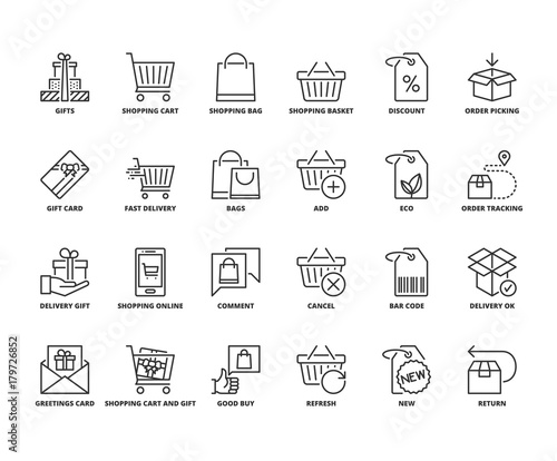 Line icons about gifts and shopping