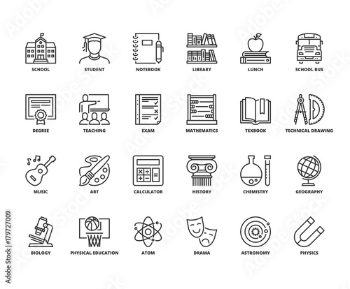 Line icons about school