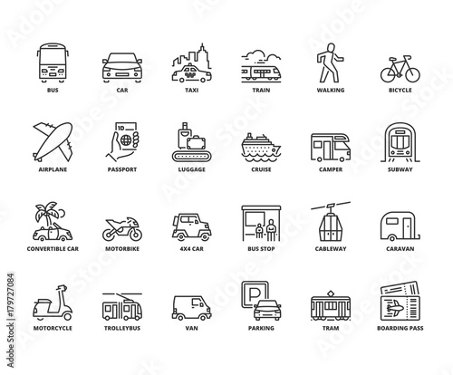 Line icons about transport