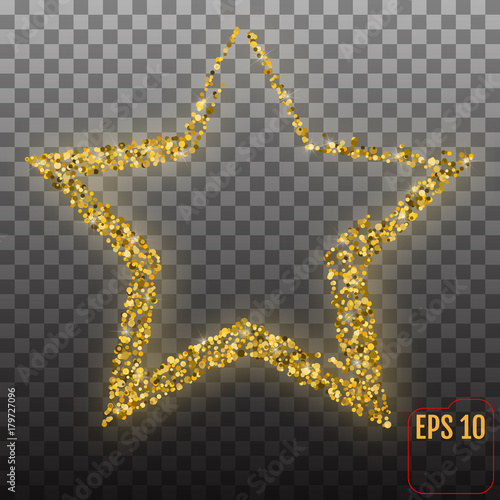 Shiny golden star, isolated on transparent background. Vector