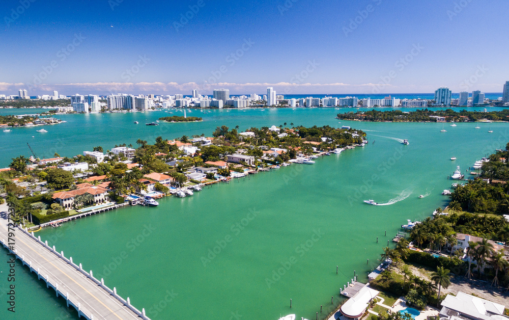 Aerial view of Miami. Palm Island on a beautiful day
