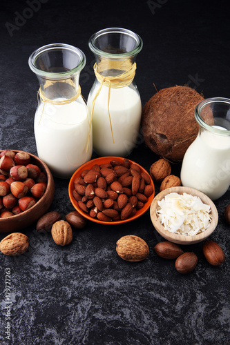 Alternative types of milks. Vegan substitute dairy milk