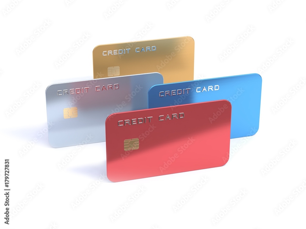 blank credit card gold silver red blue business technology concept white background 3d rendering blank credit card gold silver red blue business technology concept white background 3d rendering