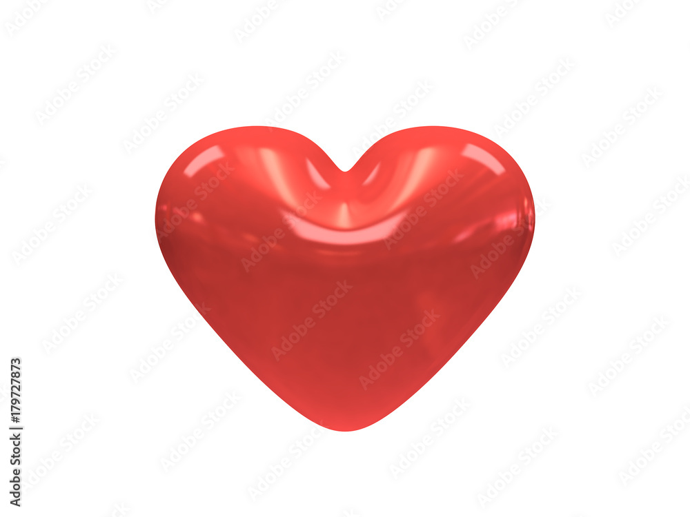 3d rendering red glossy heart white background love valentine concept