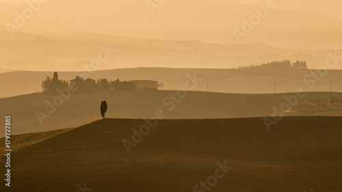 Amazing sunrise in landscape. Golden morning in autumn