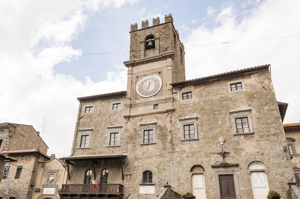 Cortona, Arezzo, Italy -    the municipal building. Originally an Umbrian city, it was conquered and enlarged by the Etruscans, who called it Curtun.