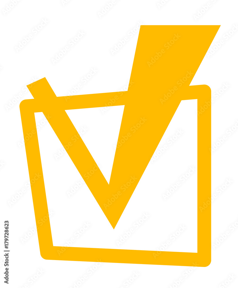Yellow tick in checkbox vector cartoon illustration isolated on white background. Yellow tick in checkbox vector cartoon illustration isolated on white background.