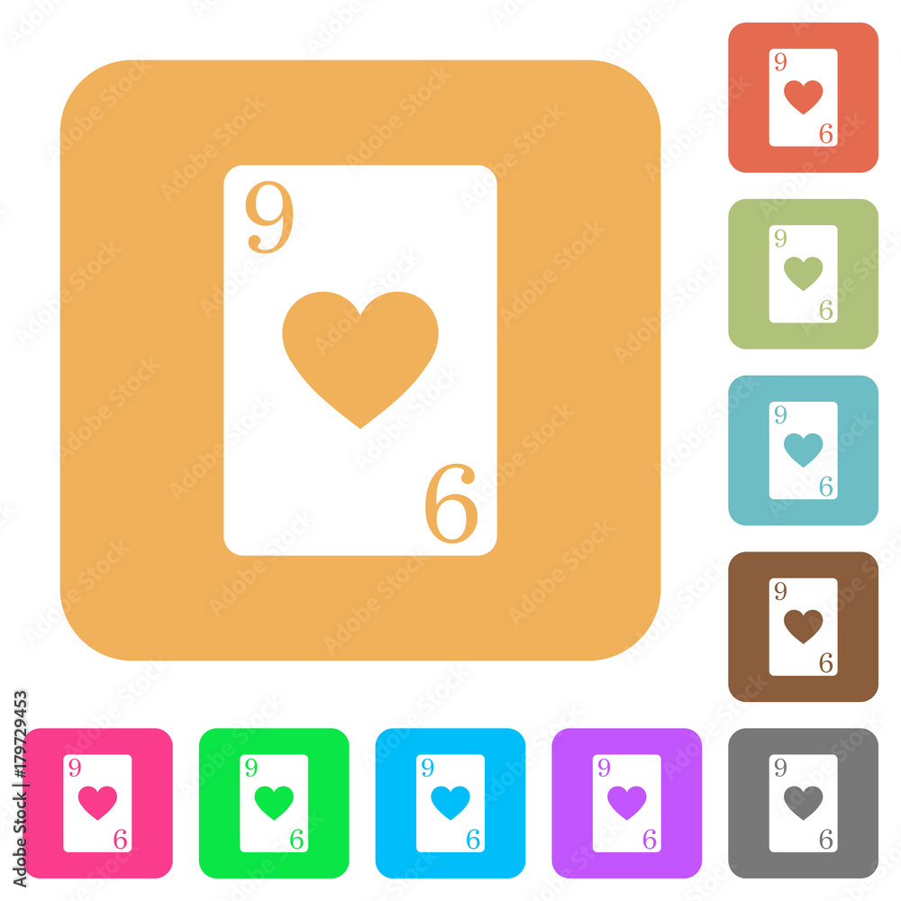 Nine of hearts card rounded square flat icons Nine of hearts card rounded square flat icons