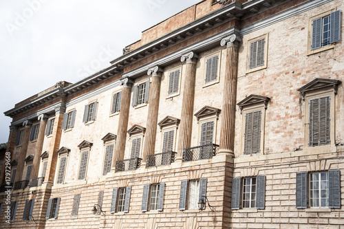 Gubbio, Perugia, Italy - Piazza Grande, in Gubbio, architectural details of the ancient palaces