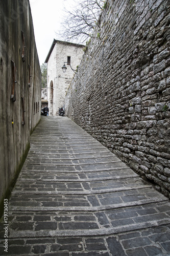 Gubbio  Perugia  Italy -   small typical street of the Gubbio village.