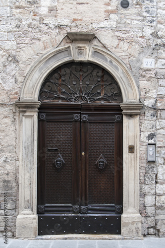 Gubbio  Perugia  Italy -  entrance door  architectural details of the ancient palaces