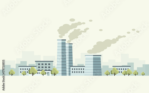design of factory with trees flat style