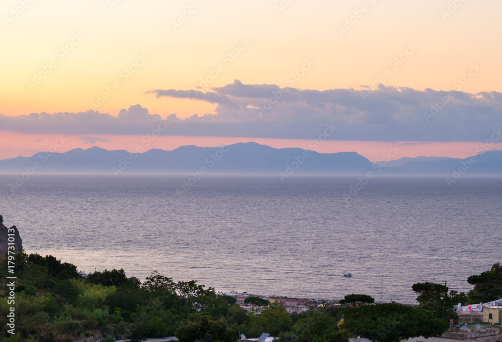 Sunset at Casamicciola Terme, Ischia, Phlegrean Islands, Tyrrhenian Sea, Italy, South Europe