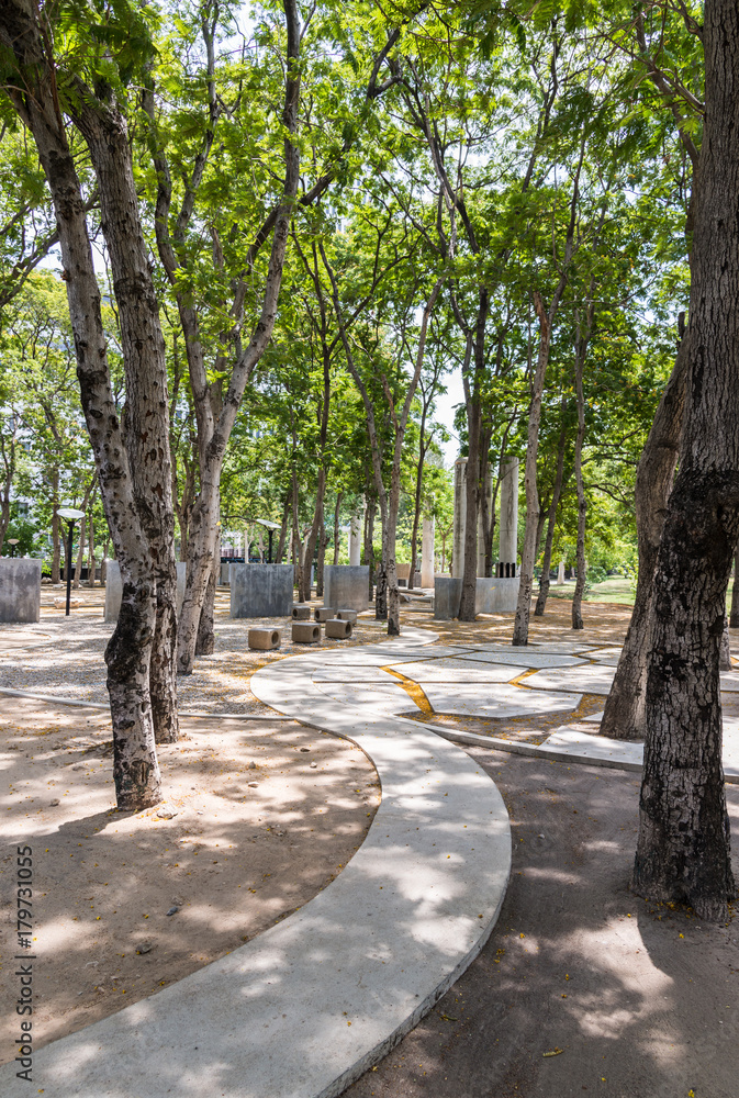 Concrete walkway to the seat area.