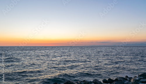 Panoramic view of Forio at sunset  Soccorso Church  Ischia  Phlegrean Islands  Tyrrhenian Sea  Italy  South Europe