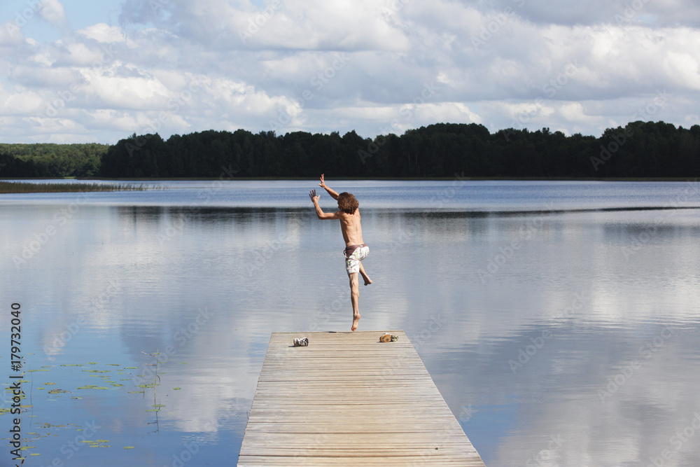 Fototapeta premium old wooden jetty at a lake