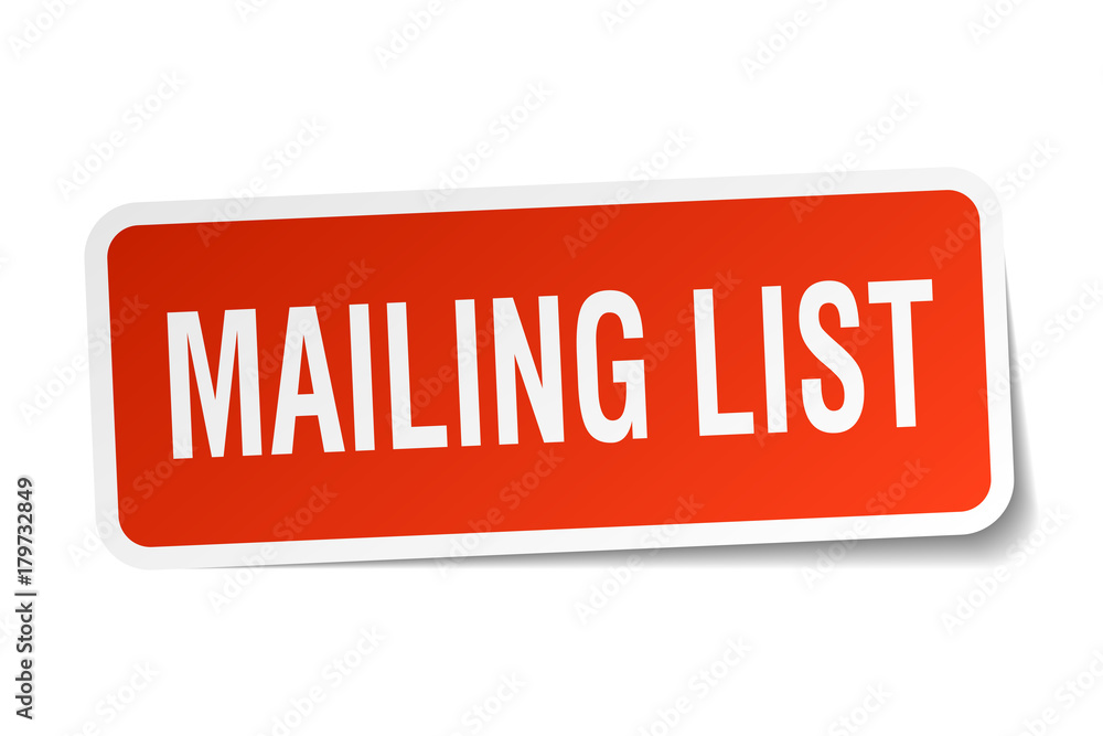 mailing list square sticker on white mailing list square sticker on white