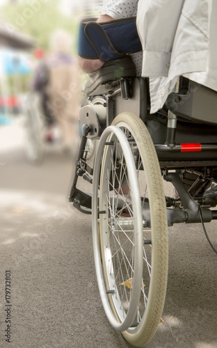 close up of wheel of wheelchair