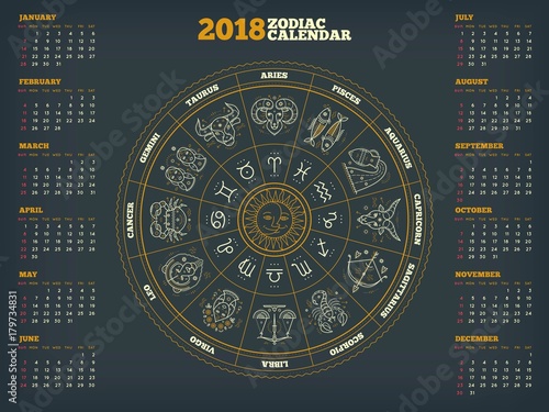 Zodiac circle 2018 year calendar poster vector illustration photo