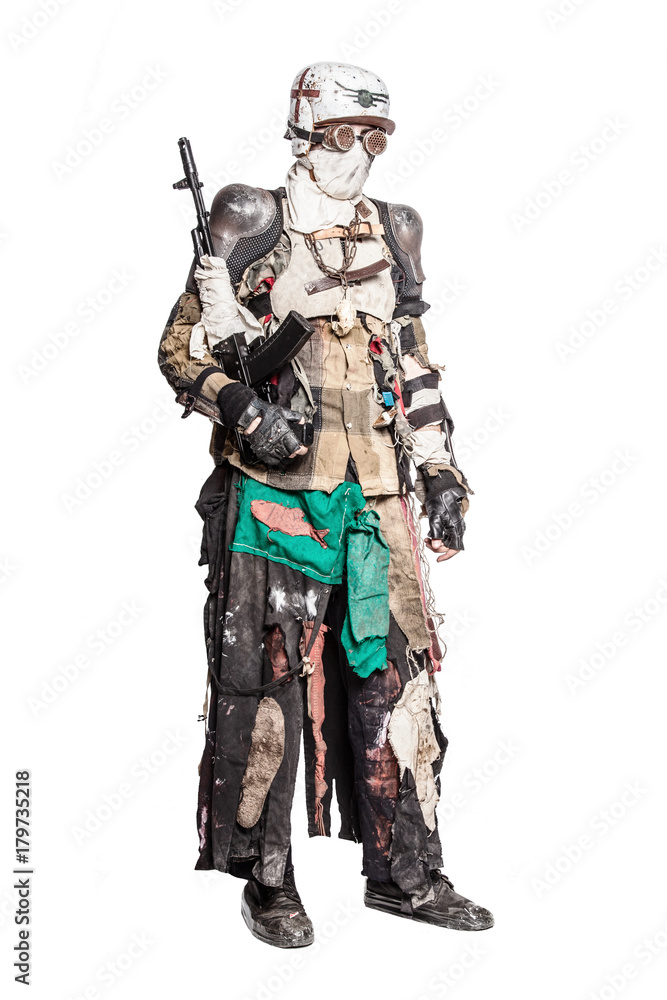 Fototapeta premium Post apocalyptic survivor creature with homemade weapons