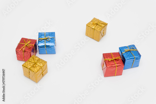 set colorful gift boxes on white background