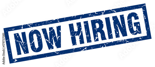 square grunge blue now hiring stamp