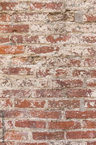 old grunge brick wall with peeled white color