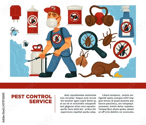 Extermination or sanitary pest control domestic disinfection vector flat design poster
