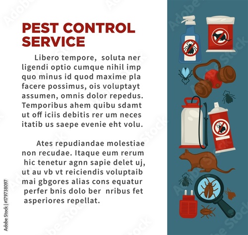 Extermination or sanitary pest control disinfection service vector flat design poster