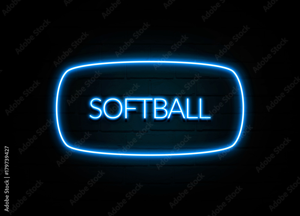 Softball  - colorful Neon Sign on brickwall