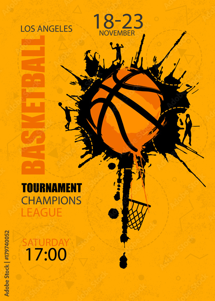 Fototapeta premium Design for basketball. Poster for the tournament. Abstract background. Streetball. Hand drawing texture, grunge style. EPS file is layered.