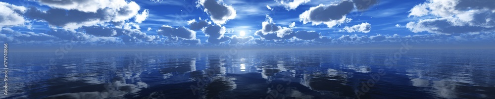 Obraz premium sea sunset, panorama of clouds over the sea during sunset, 3d rendering