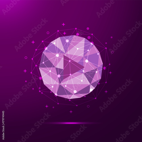Play video low poly symbol with lines and dots, technology icon