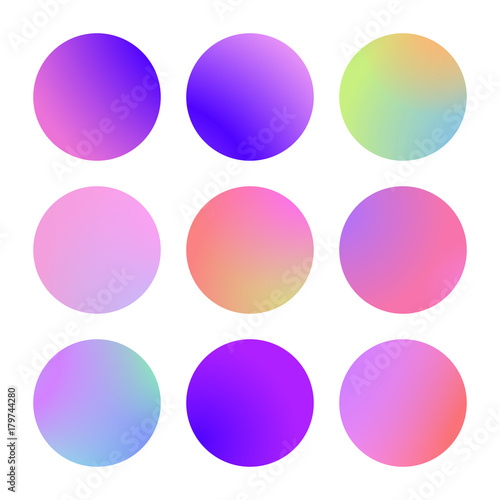 Round gradient set with modern abstract backgrounds. Colorful fluid covers for calendar, brochure, invitation, cards. Trendy soft color. Template with round gradient set for screens and mobile app