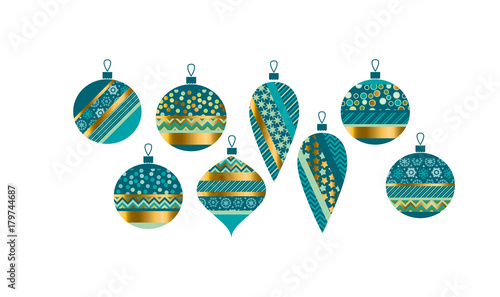 Luxury xmas bauble set vector illustration. Concept geometric Christmas ball motif for card, invitation, header print and web design.