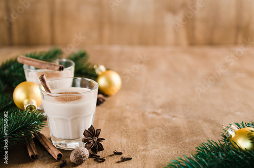 Traditional Eggnog Cocktail for Christmas Eve.