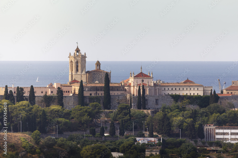 Tarragona cathedral against Medirranean sea