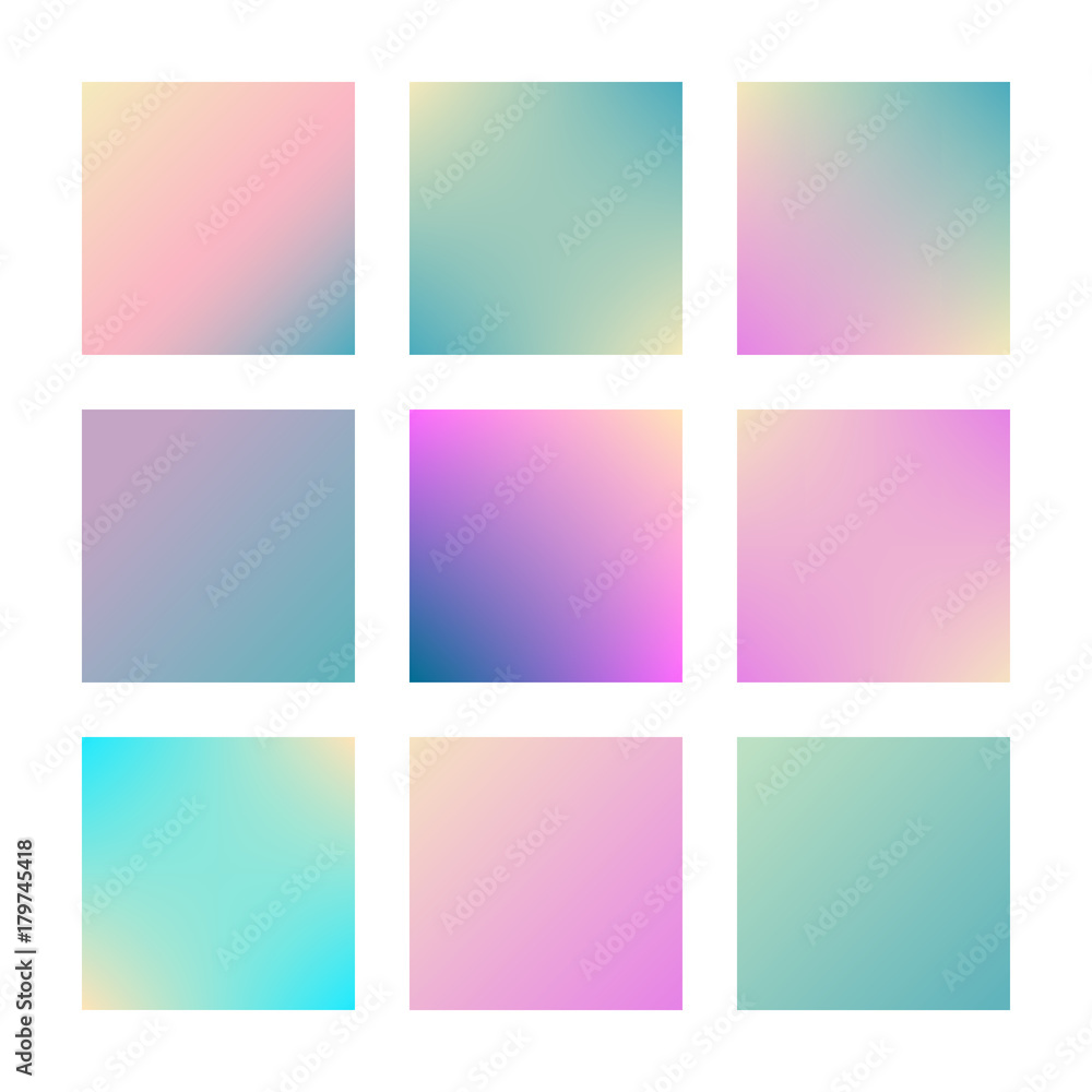 Square gradient set with modern abstract backgrounds. Colorful fluid covers for calendar, brochure, invitation, cards. Trendy soft color. Template with square gradient set for screens and mobile app
